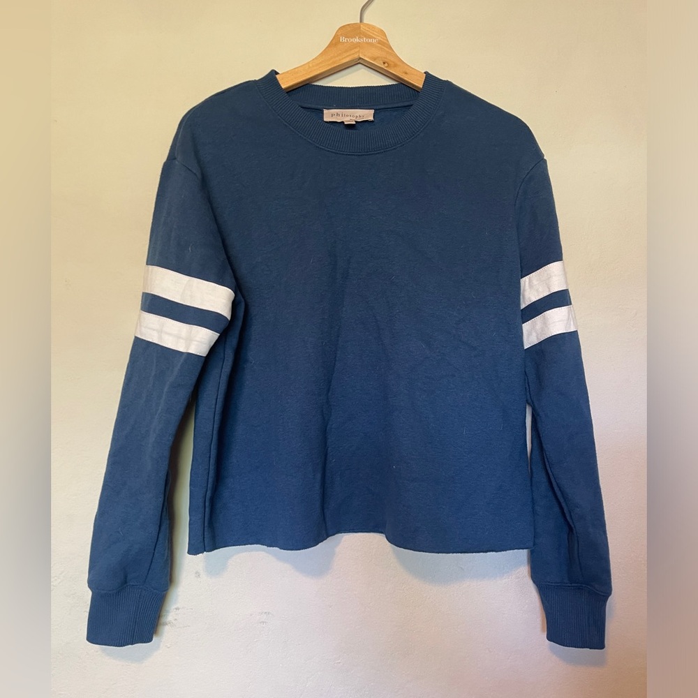 Philosophy Blue Sweatshirt With Arm Stripes Size M